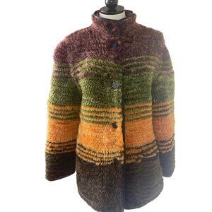 Vintage Womens Jacket Size Medium Multicolor Knitted Fur Leather Trim Custom